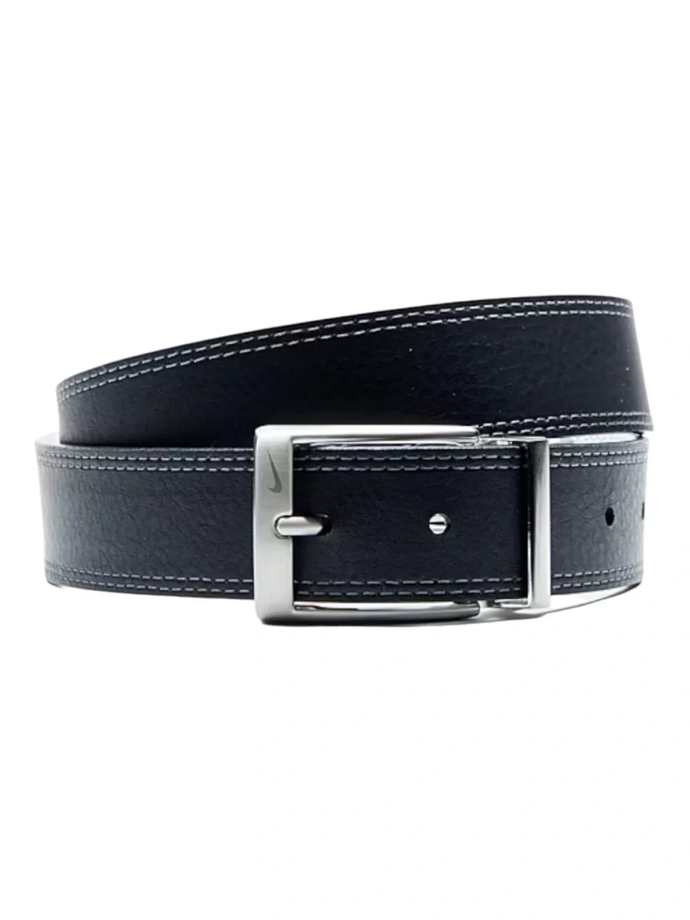 Nike Genuine Leather Reversible black and white mens brushed nickel belt | XL